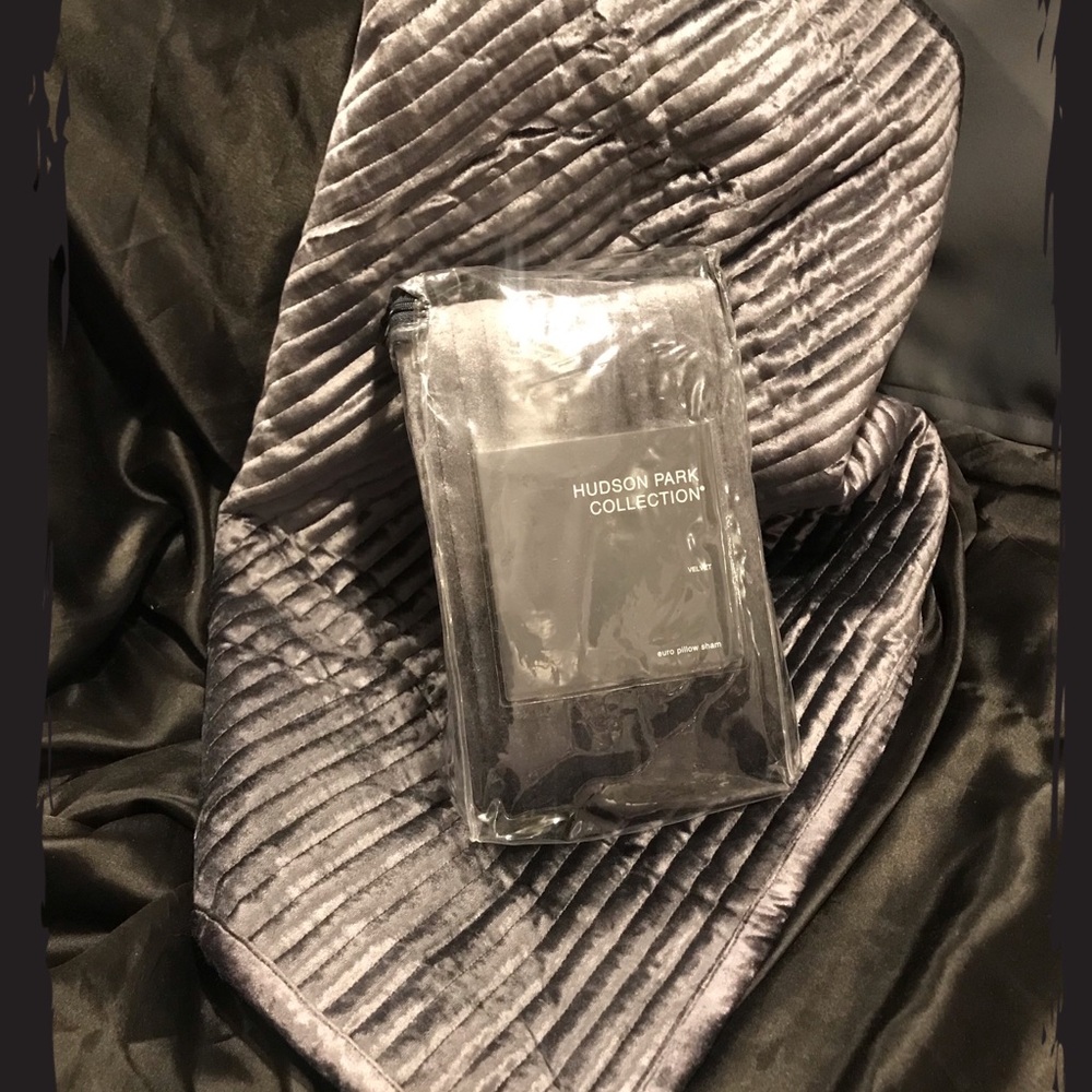 Set of TWO~ Textured Velvet EURO Quilted Pillowshams Hudson Park Carbon  NEW